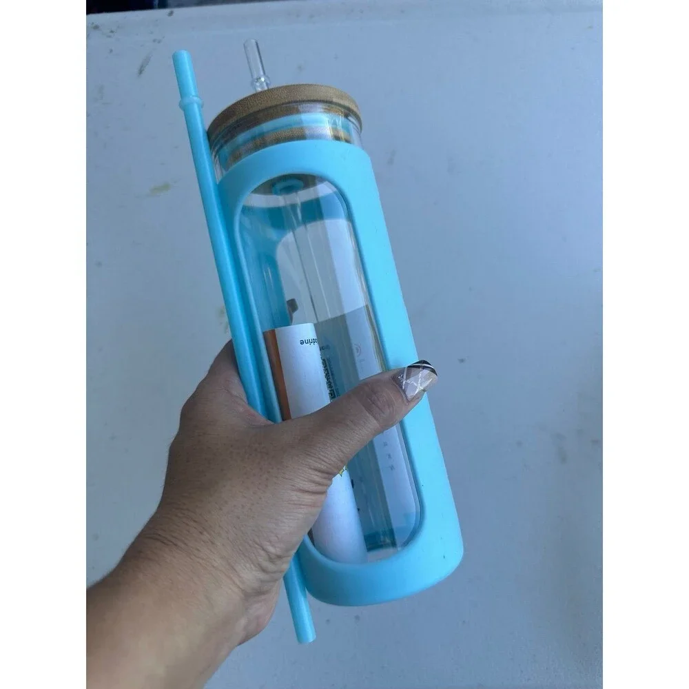 Kodrine NWOT Glass Food Grade Silicone Sleeve 24oz Water Bottle Bamboo Lid Straw
